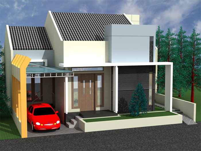 desain dan gambar rumah minimalis dengan teras dan garasi terbuka tanpa pagar dan pintu depan