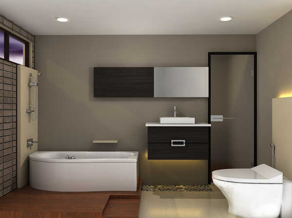 desain interior kamar mandi sederhana dengan penataan perabot yang tepat dan rapi